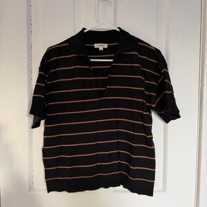 Black Brown Knit Striped Polo